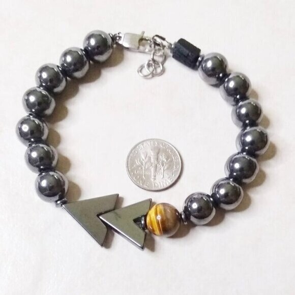 Handsome! Men's Protection Bracelet: Hematite, Tigereye, Raw Black Tourmaline 8" - Picture 1 of 12